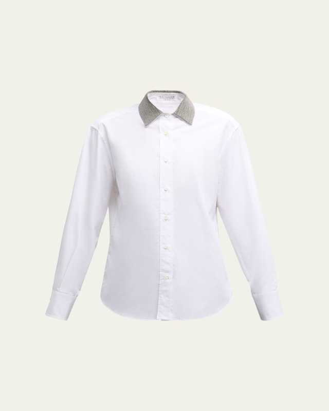Monili Collar Long-Sleeve Poplin Shirt